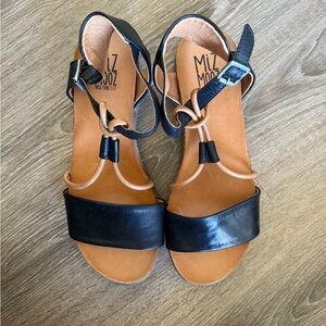 Miz Mooz Black and Brown Medina Women's Sandals